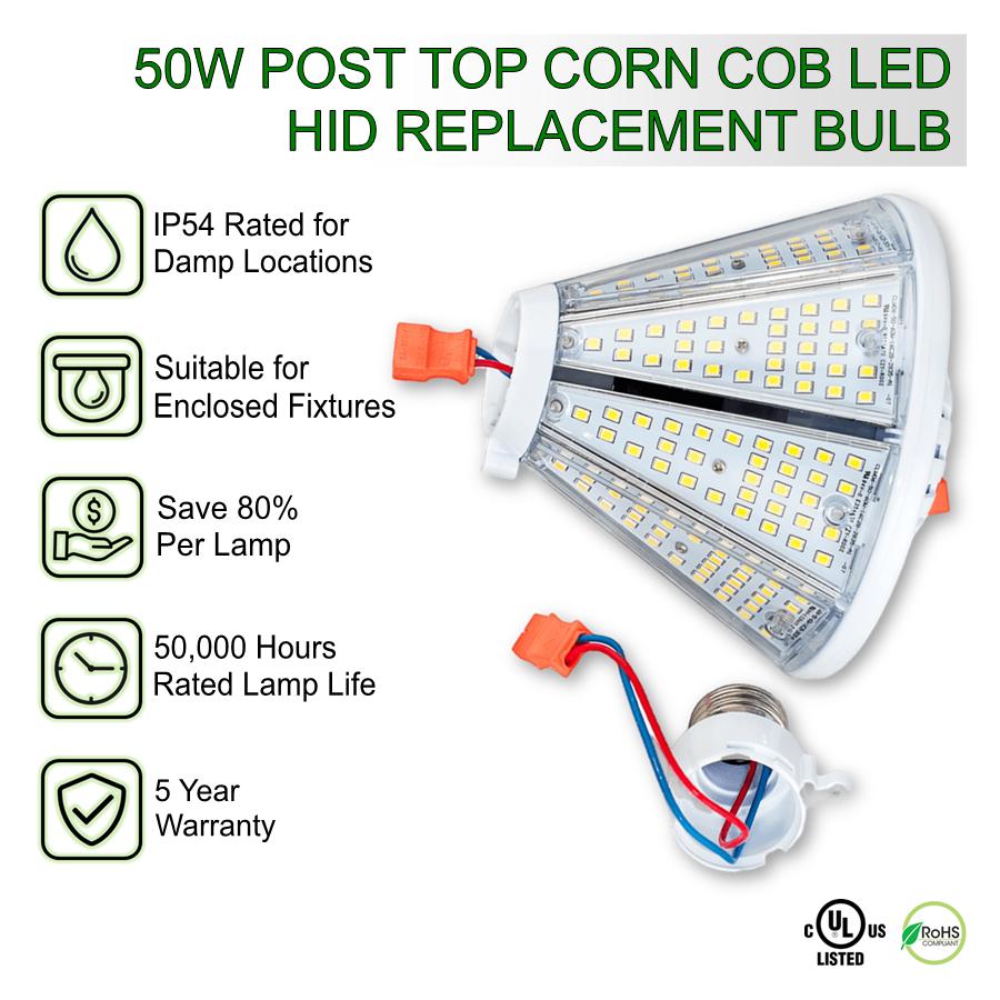 LED COB POST TOP 50W 5K 100-277V